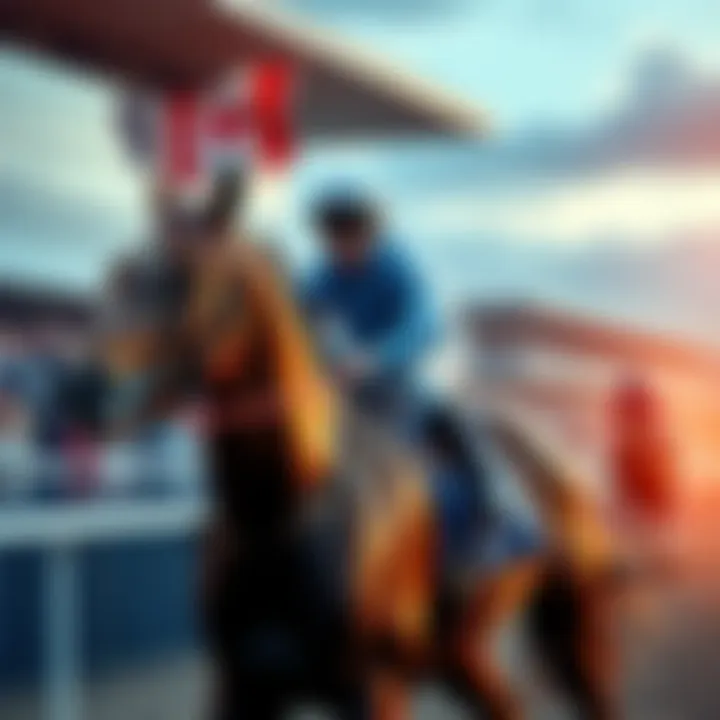 A jockey riding a horse on a racetrack with cheering spectators in the background