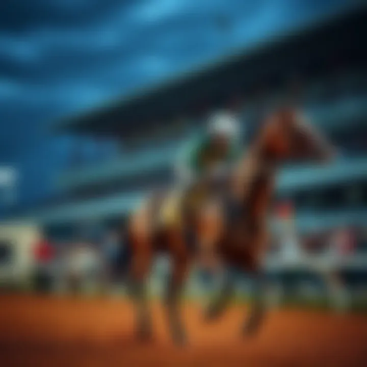 A jockey riding a horse on the racetrack in Del Mar, surrounded by cheering spectators and betting signs.