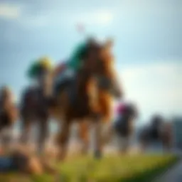 A horse racing event with horses in action, representing the impact of Lasix rules on the sport.