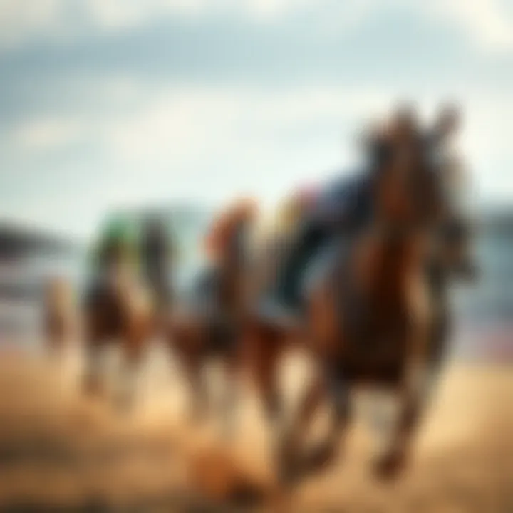 Horse racing event A lively horse racing event with horses running on the track, spectators cheering in the background, showcasing the excitement of the sport.