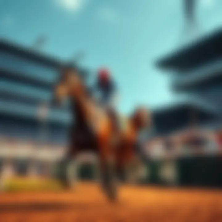 A majestic horse racing on a track with a jockey, surrounded by cheering spectators, showcasing the excitement and beauty of the sport.