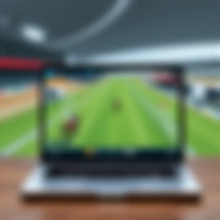 A laptop screen showing a horse racing management game with a horse training simulator and race track.