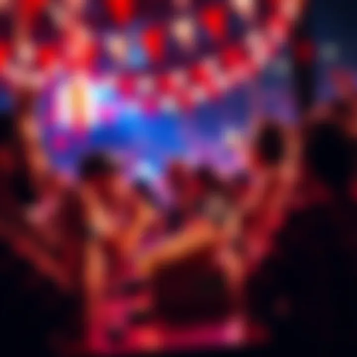 A vibrant scene of contestants engaged in a hot dog eating contest with cheering crowds on July 4th.