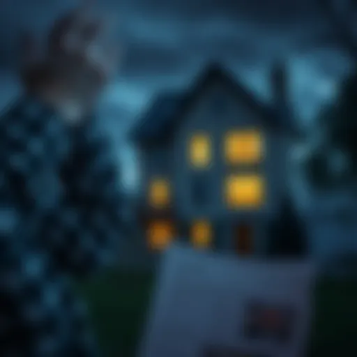 A worried person looking at their house with foreclosure papers in hand