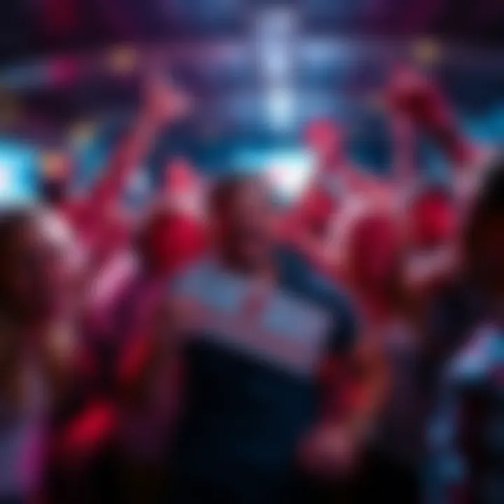 A person celebrating a betting win with excitement, holding a ticket showing Houston as a winning selection, surrounded by friends in a lively atmosphere.