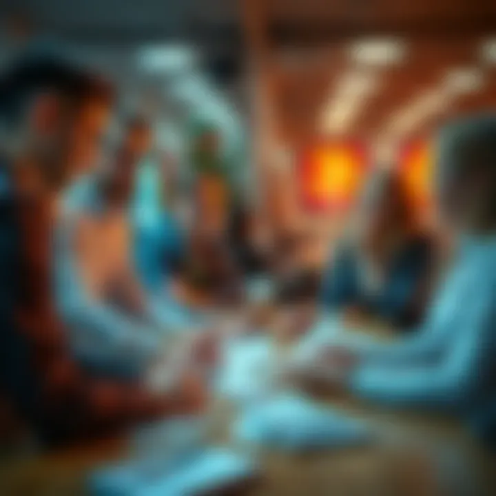 A group of HR professionals discussing strategies with lottery tickets on the table.