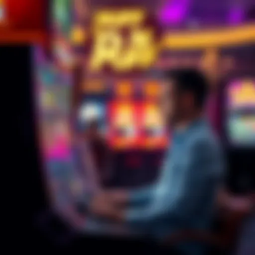 A player sitting at a casino slot machine, looking concerned while watching the spinning reels and hoping for a big win, with signs of volatility in the background.