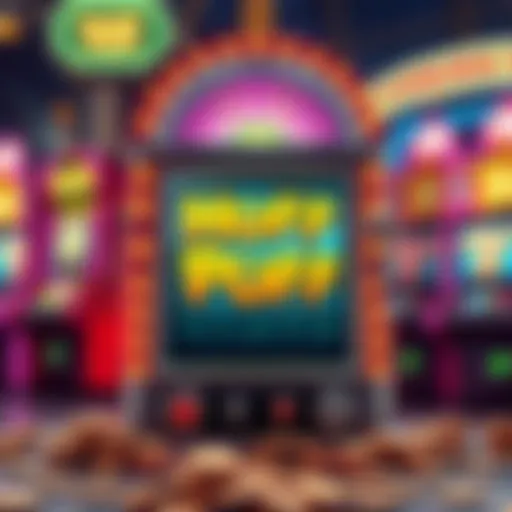 A colorful slot machine display featuring Huff N Puff with vibrant graphics and coins