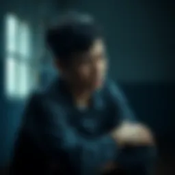 A person with a pained expression sitting alone, reflecting deep emotional struggle.