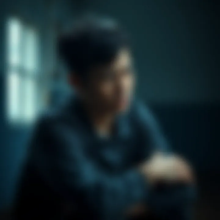 A person with a pained expression sitting alone, reflecting deep emotional struggle.