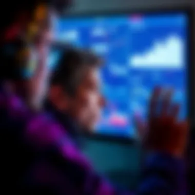 Human tipster vs AI predictions A person looking at a computer screen showing graphs and data analysis, weighing options between human advice and AI predictions.