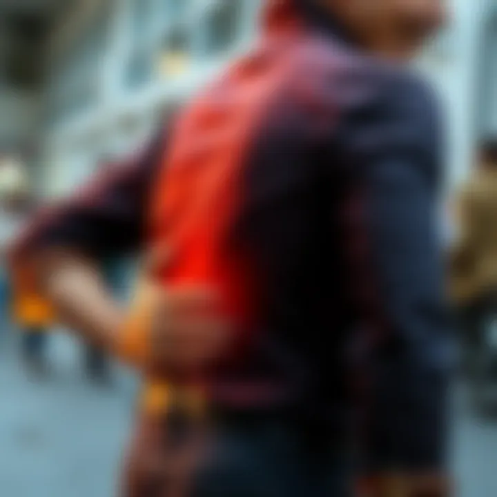A person in casual clothes laughs while holding their lower back, depicting humor about back pain