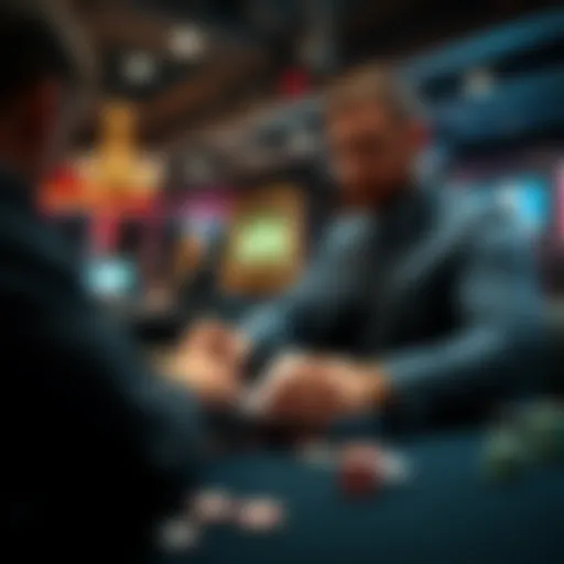 Dealer at the Hustler Stream table handling poker chips and cards while receiving tips