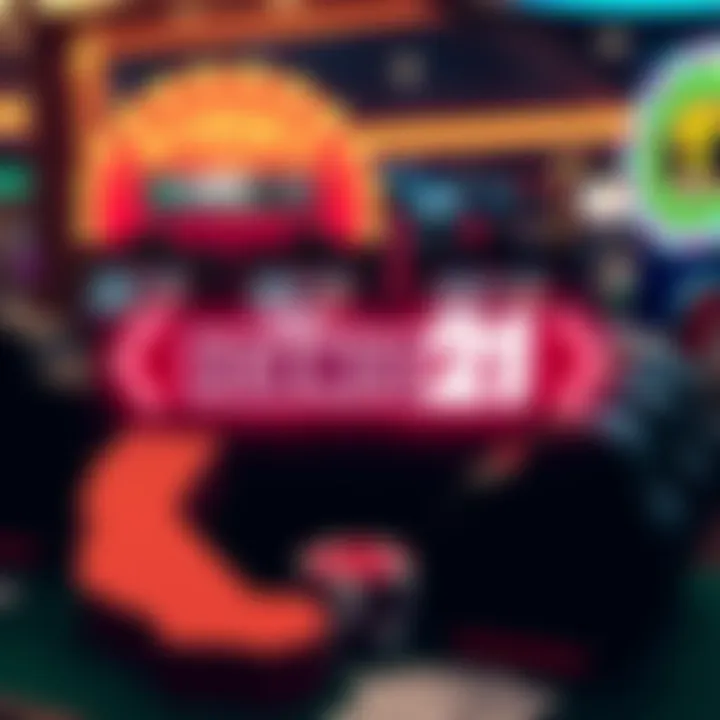 A graphic showing the Iconic21 logo with casino elements around it, highlighting the discussion of its presence in social casinos, focusing on California