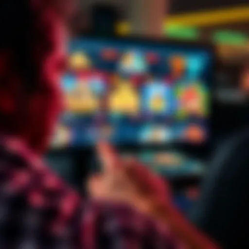 A person examining a computer screen with online gaming websites, looking for signs of fraud.