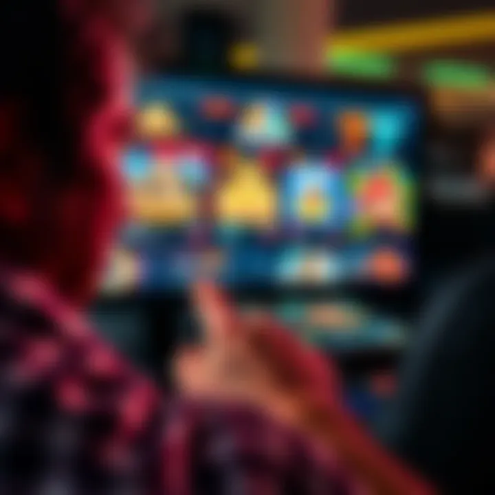 A person examining a computer screen with online gaming websites, looking for signs of fraud.