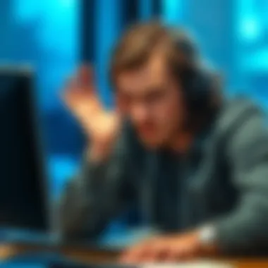 A person looking concerned while on a computer, showing frustration over a Bet365 account issue