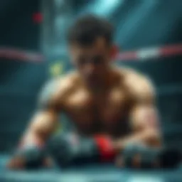 Ilia in the ring after a match UFC fighter Ilia sits on the mat, looking defeated and injured, with a somber expression on his face