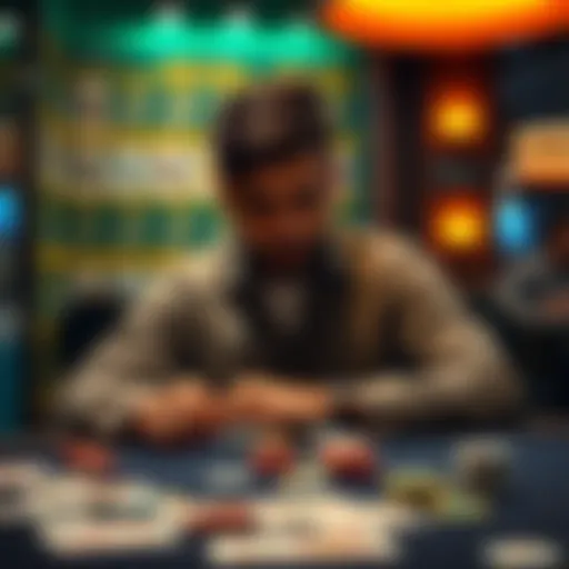 An Indian professional poker player sitting at a table, reflecting on his ten-year journey in the game, surrounded by playing cards and chips.