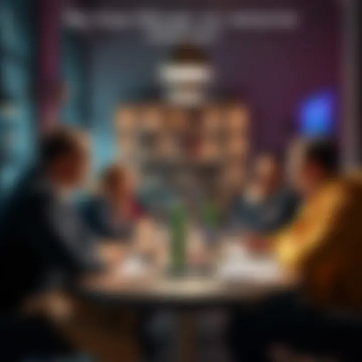 A group of influencers sitting around a table, engaged in a serious conversation about Spin Quest and fraud allegations.