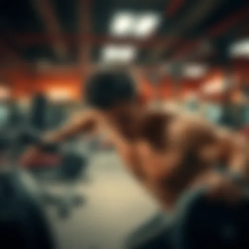 A person performing high-intensity exercises, sweating and pushing their limits in a gym setting, with fitness equipment around them.