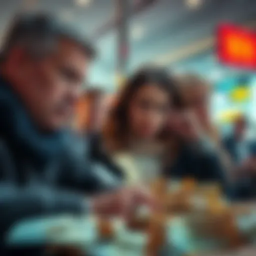 A visual representation of invalid currency affecting the financial market, showing people worried over their finances and crumpled currency notes.