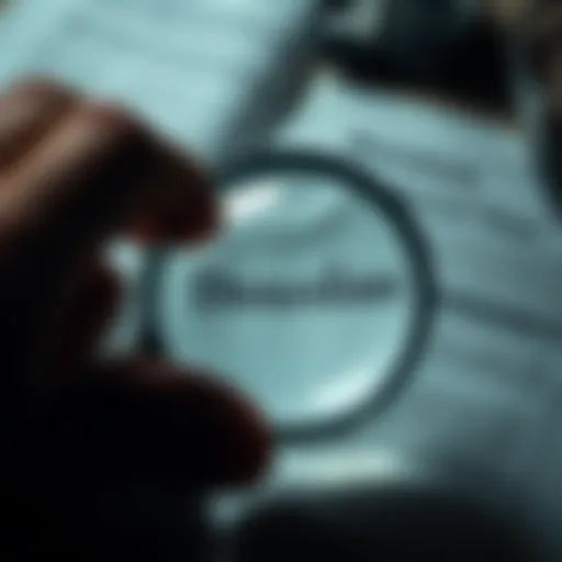 A magnifying glass examining documents related to Douglas, highlighting urgent inquiries.
