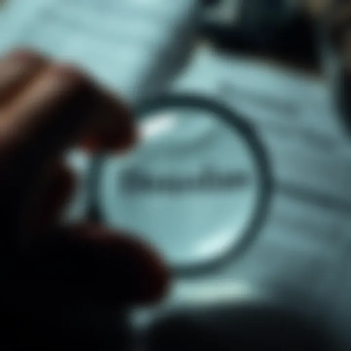 A magnifying glass examining documents related to Douglas, highlighting urgent inquiries.
