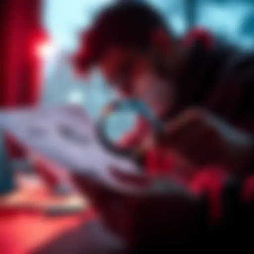 Investigation of Leaks A person reviewing documents with a magnifying glass, highlighting possible leaks in information.