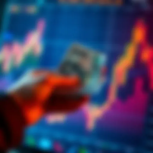 A person holding US currency with financial charts and graphs in the background