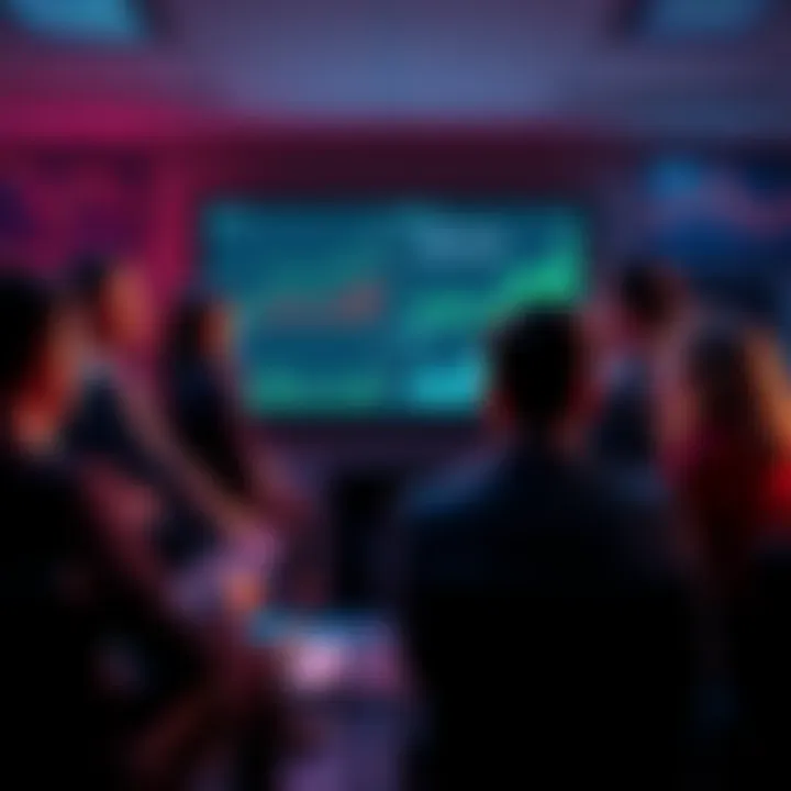 A group of experts discussing investment strategies during an AMA session, with charts and graphs displayed on a screen behind them.