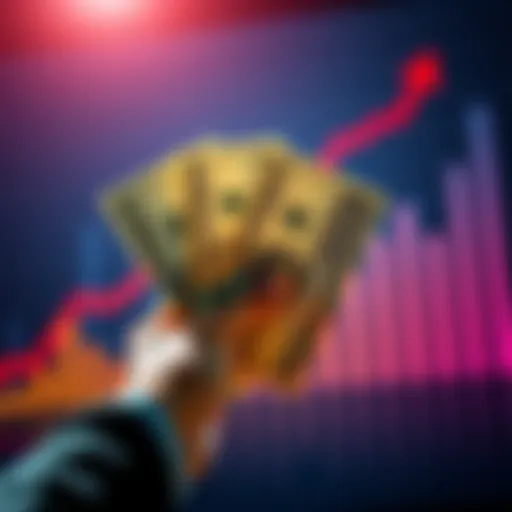 A person holding three dollar bills with a rising graph in the background symbolizing profit growth.