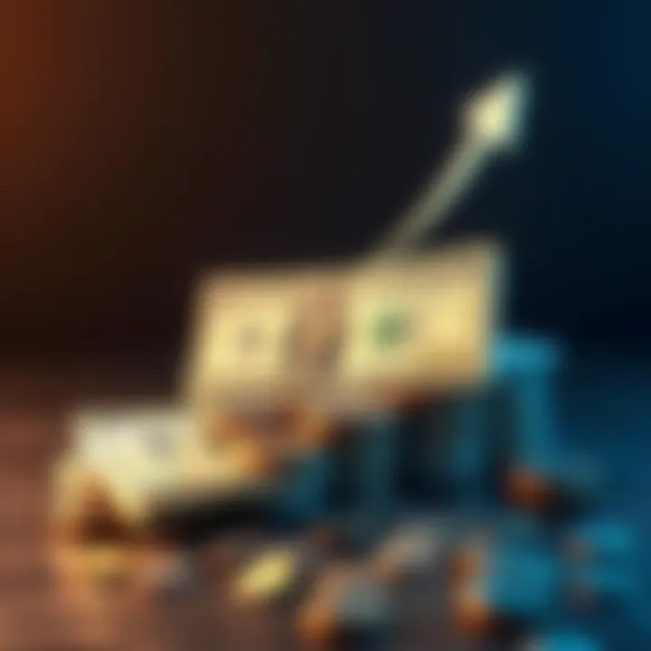 A visual representation of growing money, featuring a small amount of cash transforming into a larger pile, symbolizing financial success from low investment.