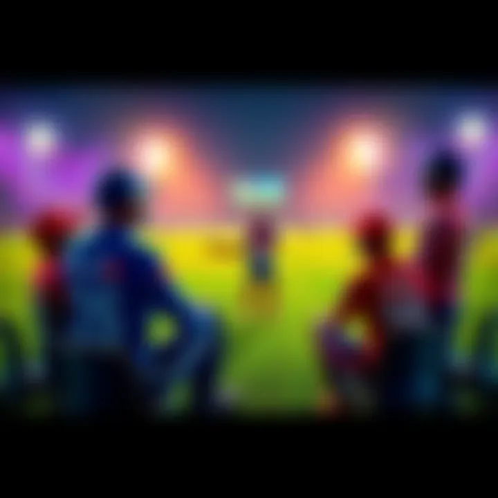 A cricket field with teams discussing their strategies for IPL 2026, showcasing players in jerseys and cricket gear.