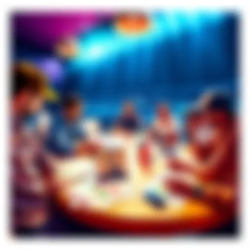 People discussing IPL betting strategies and tips at a table with charts and cricket images around.