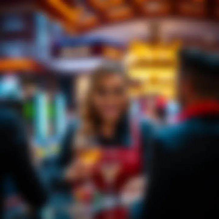 Jacki providing excellent service to guests at a casino, with a welcoming smile and attentive demeanor.