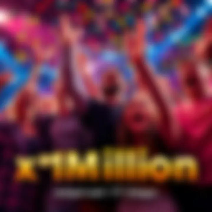 Group of happy people celebrating after the x1 Million jackpot win, with confetti in the air