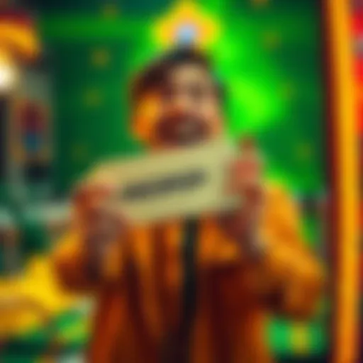 A person excitedly holding a jackpot winning ticket with a big smile, representing the joy of winning