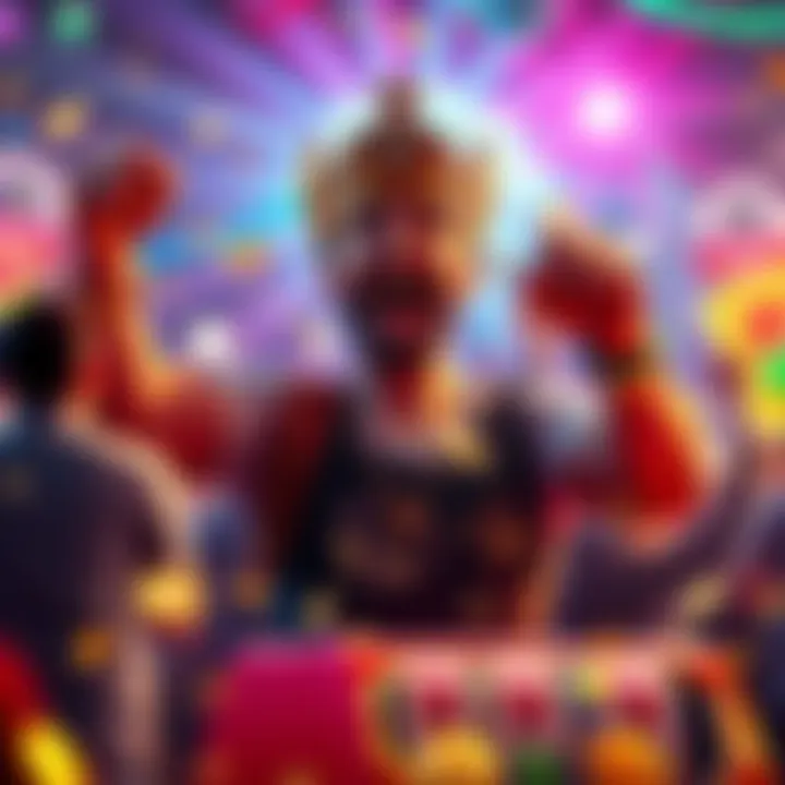 A player celebrating after winning a large jackpot with the game Mercy of the Gods, featuring bright lights and excitement in the background.