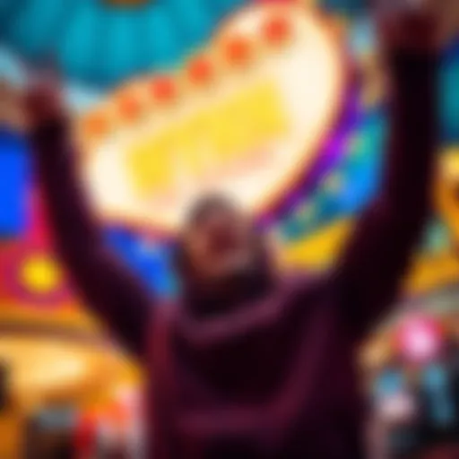 A person celebrating a large win at WYNN Las Vegas with casino lights in the background