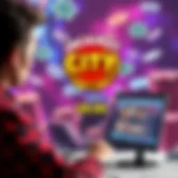 Jackpot City Casino logo displayed with a background of casino chips and a worried player looking at a computer screen