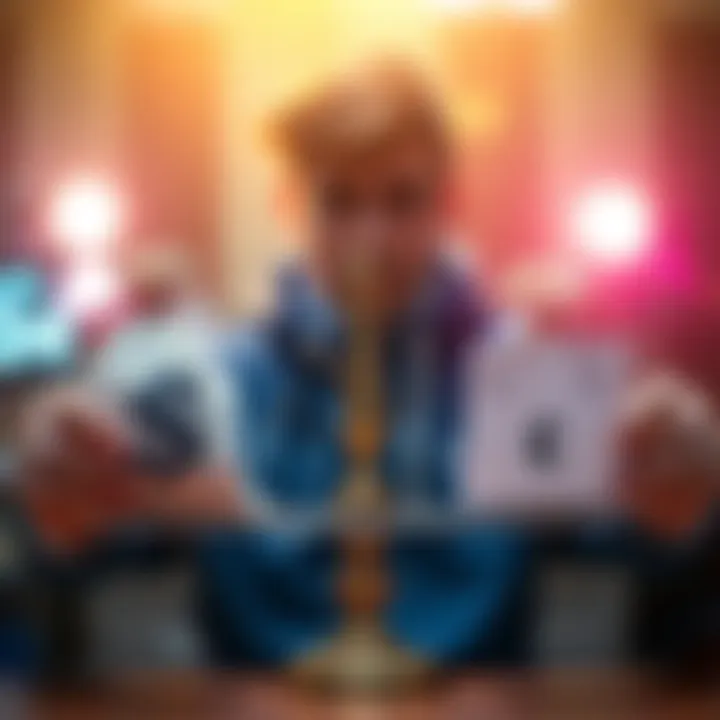 A person weighing options between a large cash prize and annual lottery payments, with images of money bags and a calendar