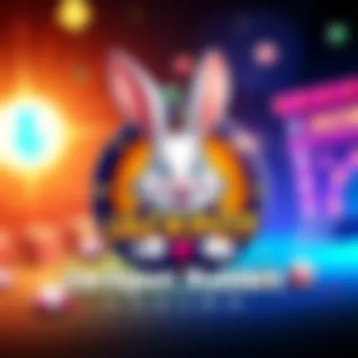 A colorful logo of Jackpot Rabbit Casino featuring a rabbit character with casino elements like dice and chips.