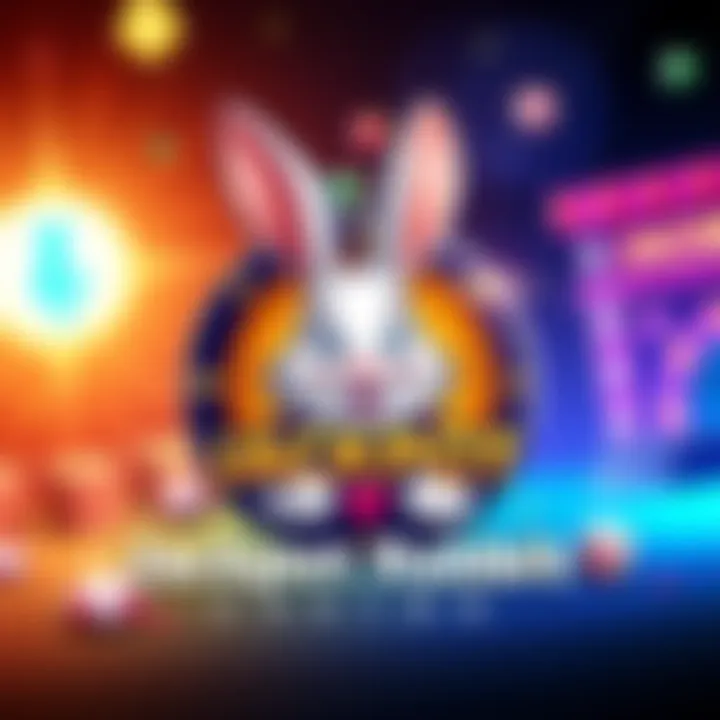 A colorful logo of Jackpot Rabbit Casino featuring a rabbit character with casino elements like dice and chips.