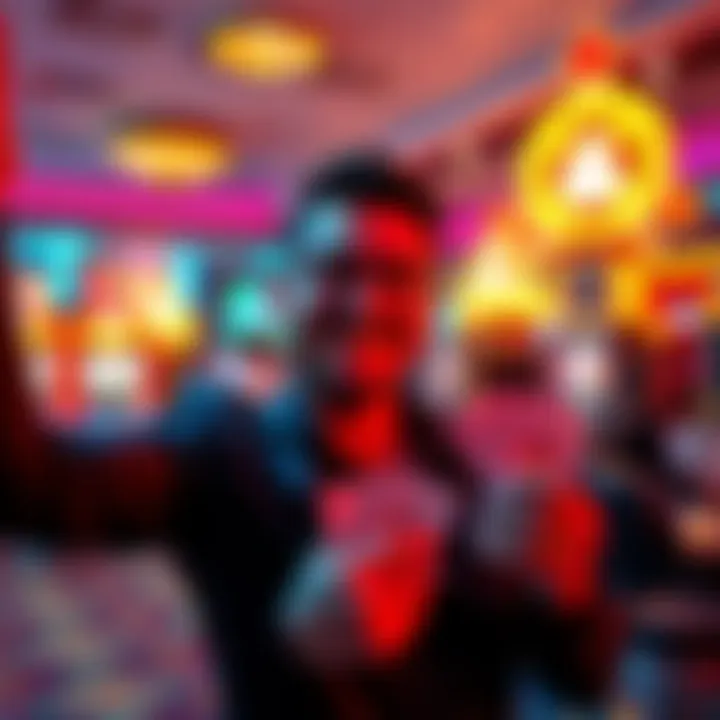 A person celebrating a big jackpot win in a casino, holding cash and smiling.