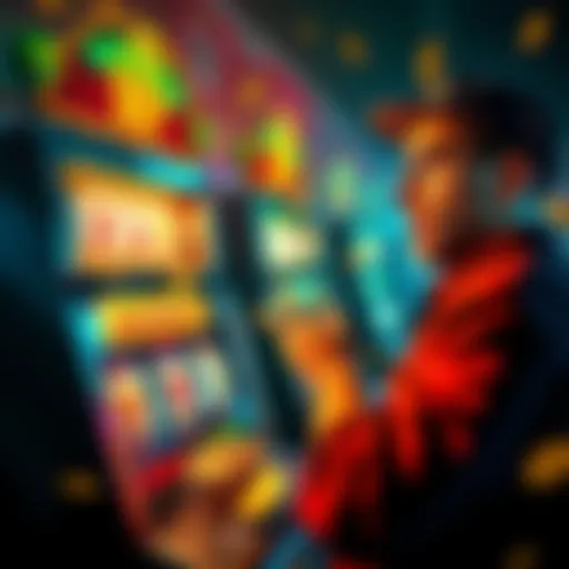 A person looking disappointed while celebrating a jackpot win on a slot machine, with coins scattered around them.