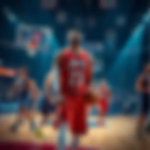 James preparing to return to the game, with teammates rallying around him, showcasing urgency and determination on the court