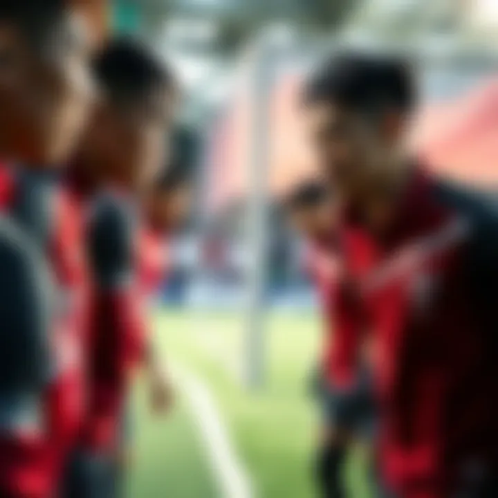 Japanese sports team preparing for a match, showcasing determination and focus