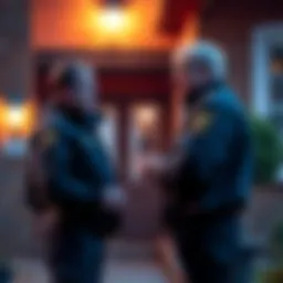 Jared Griener speaking with a police officer outside an Airbnb property after a robbery