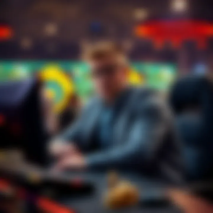 Jasper sitting at a gaming desk, looking frustrated as he tells Doug he will pay him 5,000 dollars less after losing a game